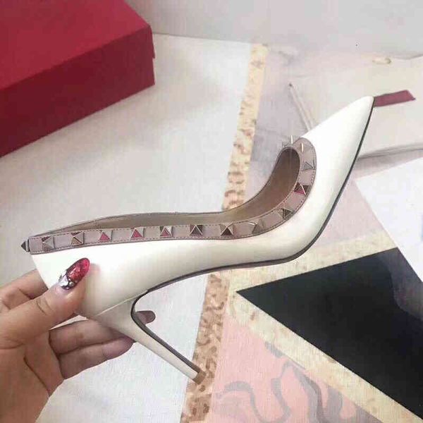 sandals home rivet high heels pointed thin women's shoes light mouth black single summer