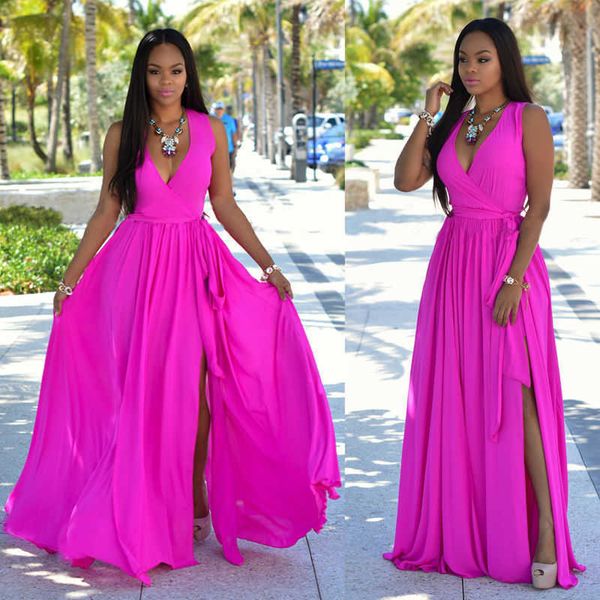 brand new women summer long maxi boho party dress beach dresses sleeveless v neck sundress solid sashes dress1, Black;gray
brand new women summer long maxi boho party dress beach dresses sleeveless v neck sundress solid sashes dress1, Black;gray