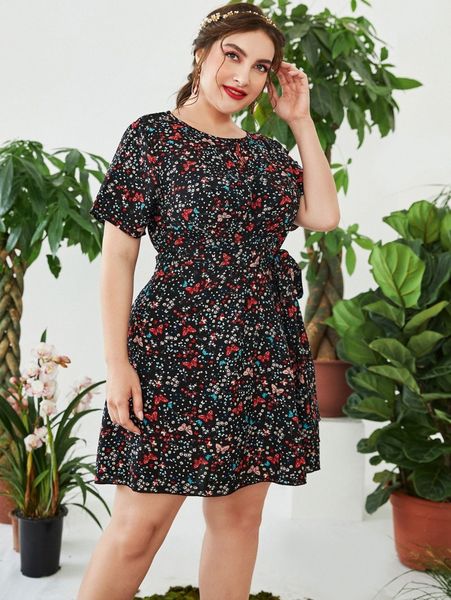plus ditsy floral & butterfly print knot side dress b3ke#, Black
plus ditsy floral & butterfly print knot side dress b3ke#, Black
