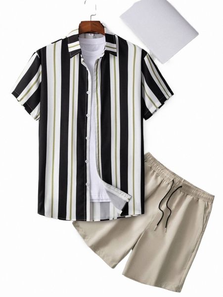 men striped shirt & drawstring waist shorts without tee j4zh#, Gray
men striped shirt & drawstring waist shorts without tee j4zh#, Gray