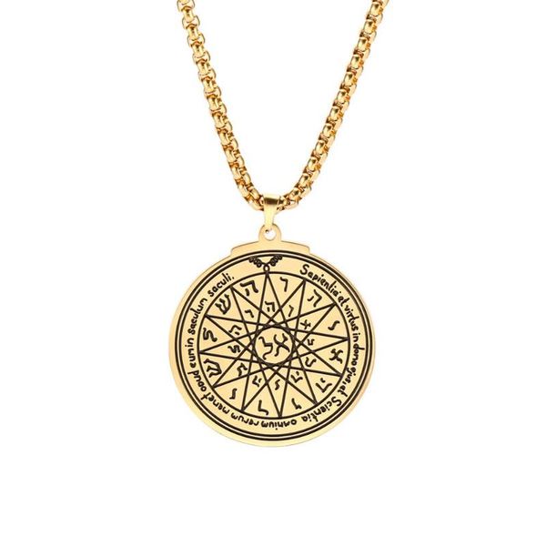 pendant necklaces gold colour vintage key of solomon viking runic religious talisman stainless steel necklace for men women, Silver
pendant necklaces gold colour vintage key of solomon viking runic religious talisman stainless steel necklace for men women, Silver