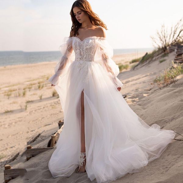 a-line wedding dresses long sleeves straps sweetheart hollow lace appliques sequins sweep floor length backless side slit plus size boho wed, White
a-line wedding dresses long sleeves straps sweetheart hollow lace appliques sequins sweep floor length backless side slit plus size boho wed, White