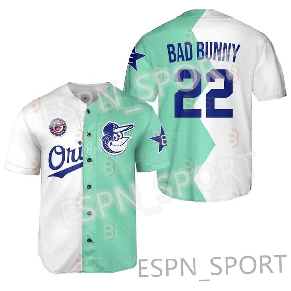 Image of Bad Bunny 2022 All 22 Stars Split Jersey Oriole Baseball Jerseys Customized Men Women Youth