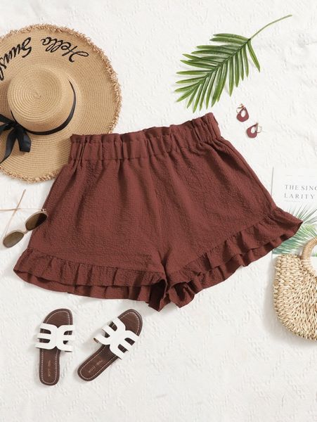 plus paperbag waist ruffle hem shorts w4b6#, Black
plus paperbag waist ruffle hem shorts w4b6#, Black