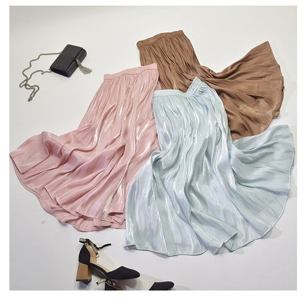 spring korean style pleated skirt elastic waist pearl luster silk slippery faldas largas elegantes 210306, Black
spring korean style pleated skirt elastic waist pearl luster silk slippery faldas largas elegantes 210306, Black