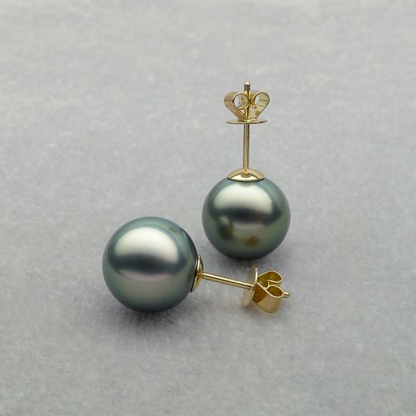 18k yellow gold aaa black green tahitian sea cultured pearl stud earrings 10.9mm, Silver
18k yellow gold aaa black green tahitian sea cultured pearl stud earrings 10.9mm, Silver