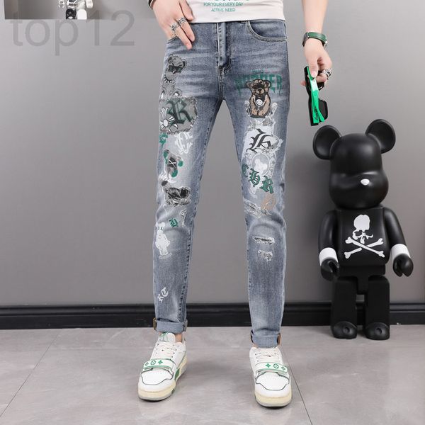men's jeans designer men's 2022 new spring and summer cartoon bear print trendy slim fit micro elastic leggings zet6, Blue
men's jeans designer men's 2022 new spring and summer cartoon bear print trendy slim fit micro elastic leggings zet6, Blue