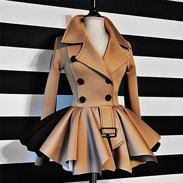 women autumn winter coat long sleeve ruffles khaki black coat double breasted jackets t200212, Black;brown
women autumn winter coat long sleeve ruffles khaki black coat double breasted jackets t200212, Black;brown