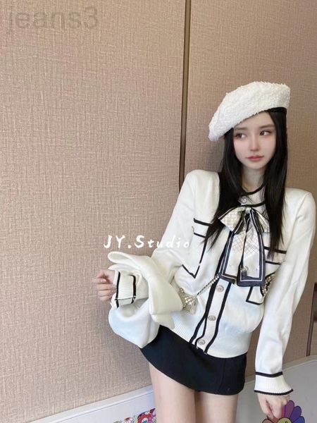 women's knits & tees designer 2021 early autumn new temperament small fragrance silk scarf splicing bow knit cardigan coat women's, White
women's knits & tees designer 2021 early autumn new temperament small fragrance silk scarf splicing bow knit cardigan coat women's, White