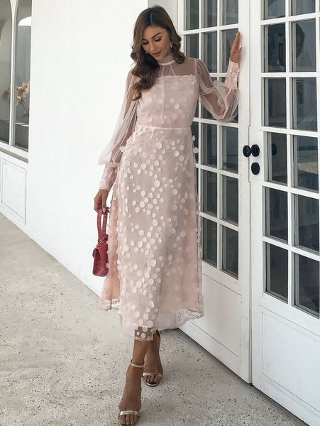 missord appliques detail lantern sleeve mesh dress 42f3#, Black;gray
missord appliques detail lantern sleeve mesh dress 42f3#, Black;gray