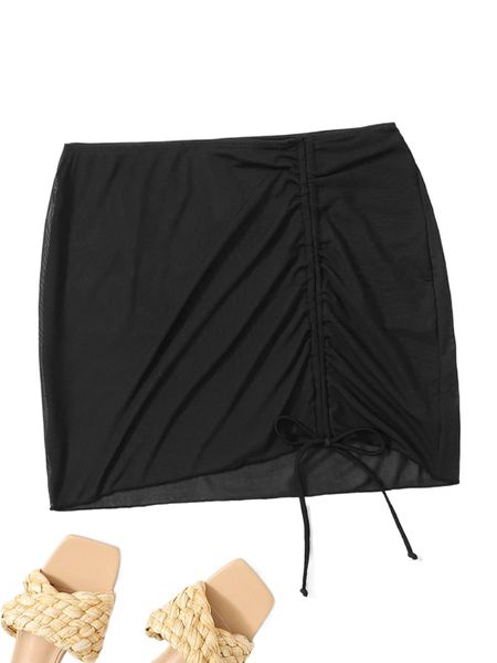 plus drawstring knot front cover up w3se#, Black
plus drawstring knot front cover up w3se#, Black