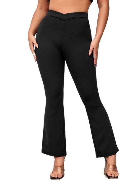 petite high waist flare leg pants b4av#, Black;white