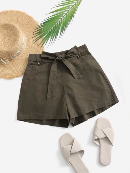 tie waist button detail shorts y3ur#, White;black