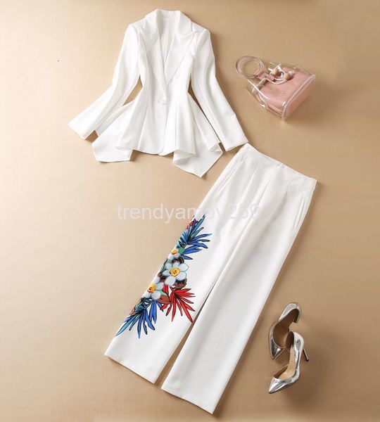 two piece dress autumn and winter one button design sense suit coat thin printed wide leg pants set, White
two piece dress autumn and winter one button design sense suit coat thin printed wide leg pants set, White