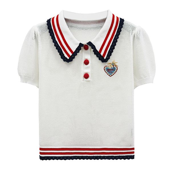 603 l 2022 runway summer brand same style sweater white blue lapel neck short sleeve t shirt women's sweaters binfen, White;black
603 l 2022 runway summer brand same style sweater white blue lapel neck short sleeve t shirt women's sweaters binfen, White;black