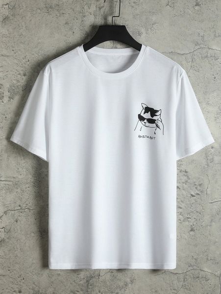 men cat & letter graphic tee p0ry#, White;black 
men cat & letter graphic tee p0ry#, White;black