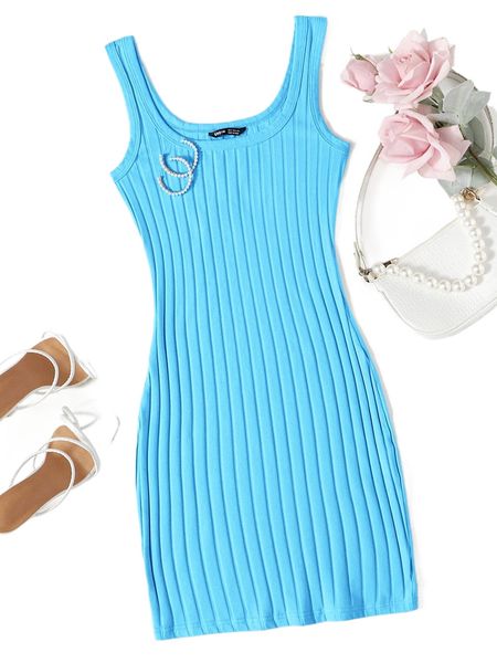 rib-knit bodycon dress v86x#, Black;gray