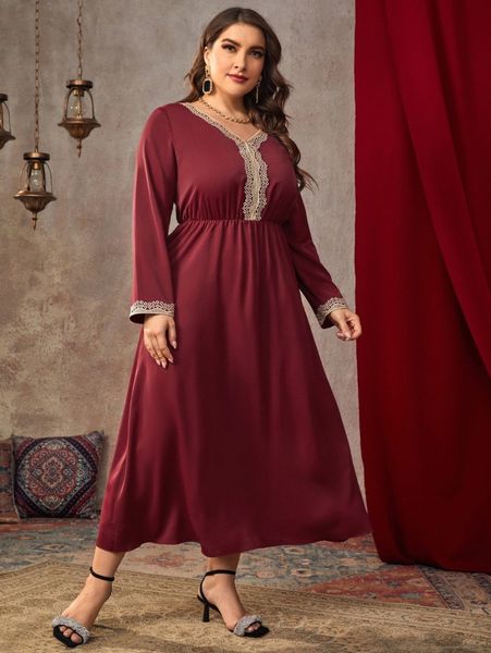 plus guipure lace insert v neck dress r1ld#, Black
plus guipure lace insert v neck dress r1ld#, Black