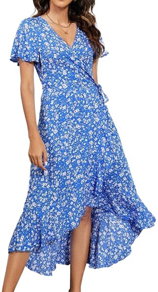 women's summer wrap floral v neck ruffle short sleeve beach midi dress w8yr#, White;black
women's summer wrap floral v neck ruffle short sleeve beach midi dress w8yr#, White;black