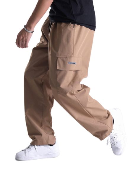 men letter patched detail flap pocket side drawstring waist pants 31lc#, Black
men letter patched detail flap pocket side drawstring waist pants 31lc#, Black
