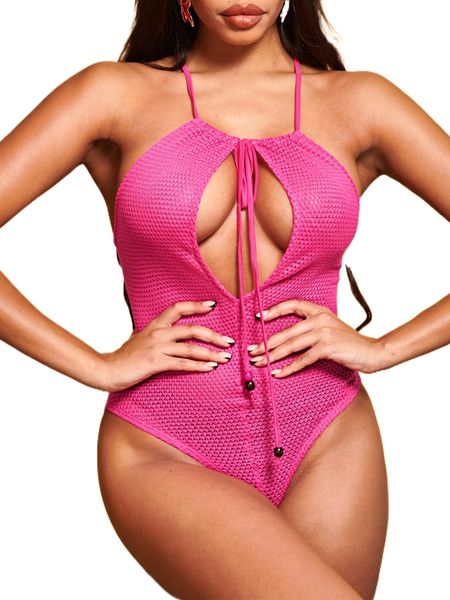 sxy tie neck cut out front lace up backless cami bodysuit without skirt v5mf#, White