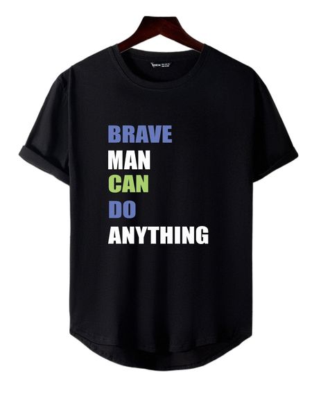 men slogan graphic high low tee t5tl#, White;black