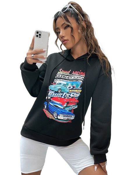 car & letter graphic drop shoulder drawstring hoodie 29pe#, Black
car & letter graphic drop shoulder drawstring hoodie 29pe#, Black