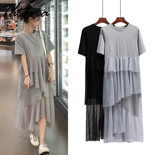 tataria short sleeve tshirt dress women ruffles lace mesh dress patchwork women oneck loose casual long high street dress y200805, Black;pink
tataria short sleeve tshirt dress women ruffles lace mesh dress patchwork women oneck loose casual long high street dress y200805, Black;pink