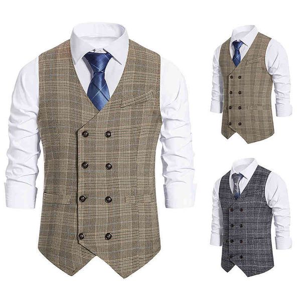 men's vests european men's plaid double breasted vest suit clip g9el, Black;white