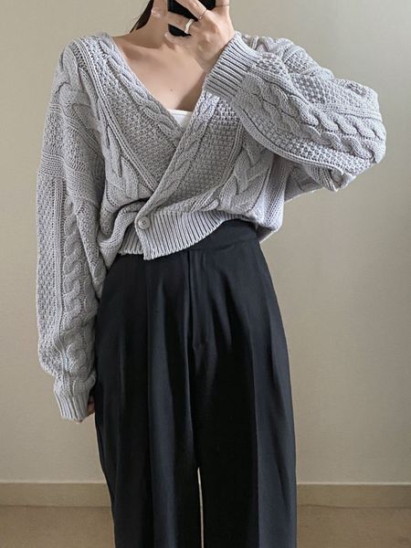 women's sweaters women v neck knitted cardigan sweater female vintage knit long sleeve fashion autumn oversized jumper, White;black
women's sweaters women v neck knitted cardigan sweater female vintage knit long sleeve fashion autumn oversized jumper, White;black