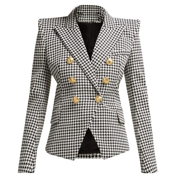 fashion designer blazer womens long sleeve metal lion buttons houndstooth print blazer jacket y200109, White;black
fashion designer blazer womens long sleeve metal lion buttons houndstooth print blazer jacket y200109, White;black