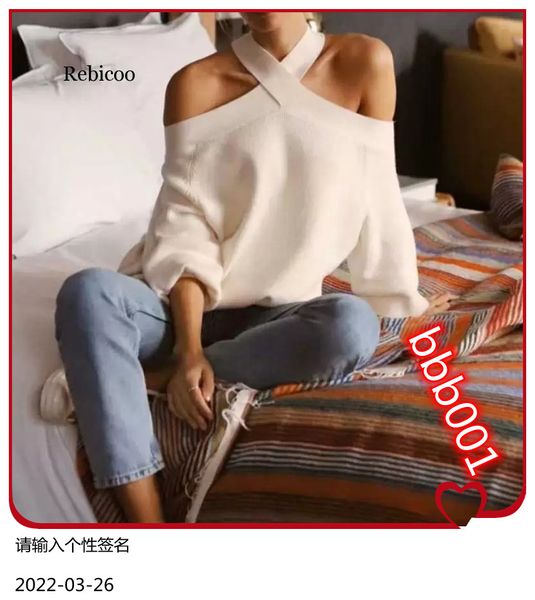 women's sweaters stylish halter without shoulder sweater stretchy design long sleeve female chic knitted oversize, White;black
women's sweaters stylish halter without shoulder sweater stretchy design long sleeve female chic knitted oversize, White;black