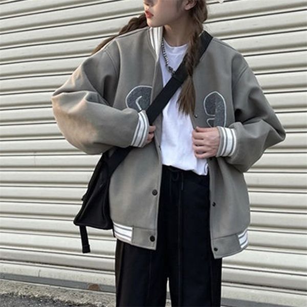 women baseball uniform autumn coat jacket for women harajuku high street style coat loose bf stitching college bomber jacket 220817, Black;brown
women baseball uniform autumn coat jacket for women harajuku high street style coat loose bf stitching college bomber jacket 220817, Black;brown