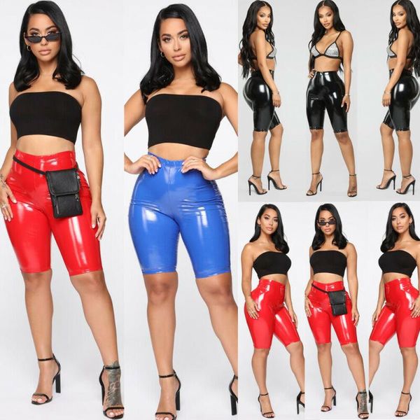 women's shorts shiny capris pu leather pants joggers women slim fit high waist solid bodycon short, White;black
women's shorts shiny capris pu leather pants joggers women slim fit high waist solid bodycon short, White;black