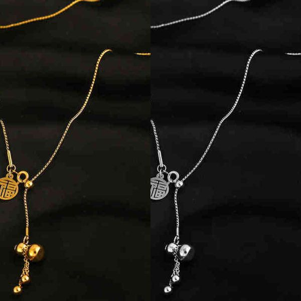 titanium steel do not fade chine style zhaocai calabash necklace, light luxury and high-grade dign, xifu clavicle chain, Silver