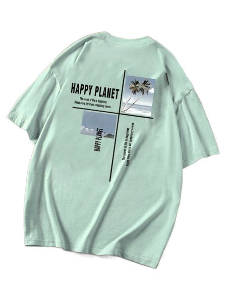 romwe guys tree & letter graphic tee v98q#, White;black