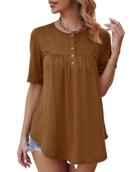 half button curved hem tee o0qc#, White
half button curved hem tee o0qc#, White