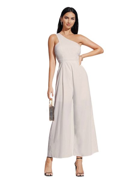 one shoulder zip backless wide leg jumpsuit m8zj#, Black;white 
one shoulder zip backless wide leg jumpsuit m8zj#, Black;white