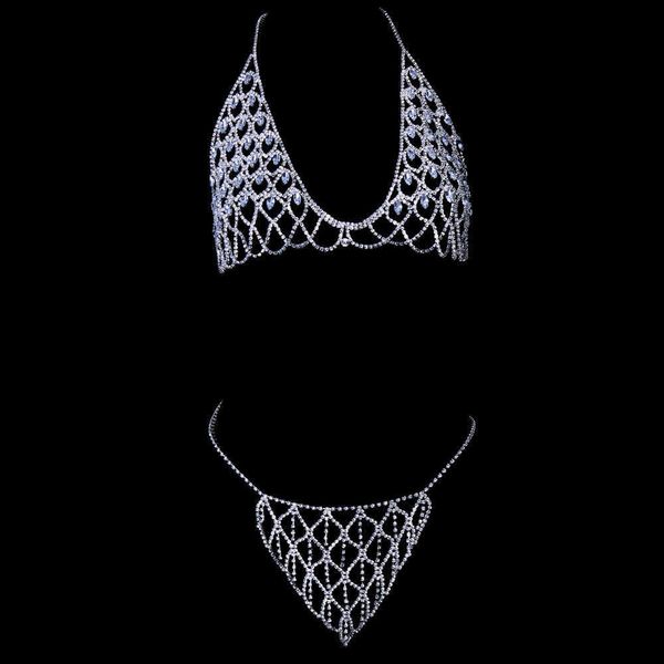 new fashion temperament body chain suit women's mesh rhinestone pendant chest chain 05
