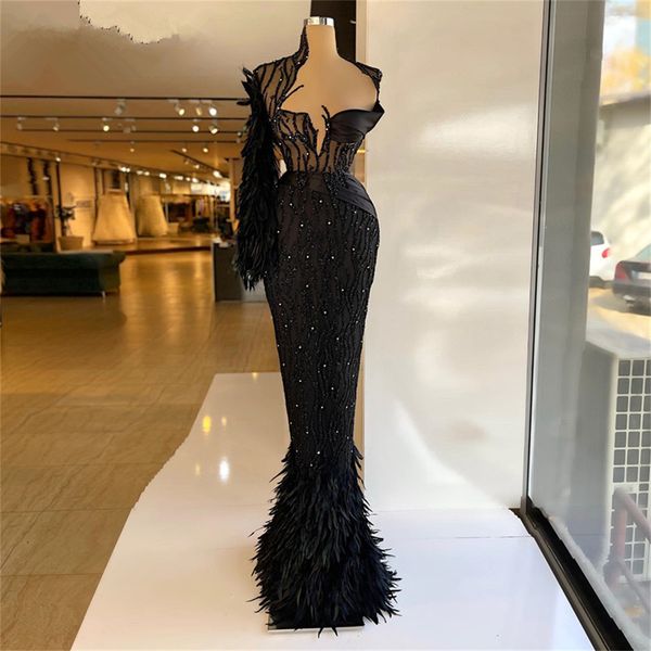 feather arabic black prom dresses one shoulder beaded sequined evening dress custom made long for women party gown, Black;red
feather arabic black prom dresses one shoulder beaded sequined evening dress custom made long for women party gown, Black;red