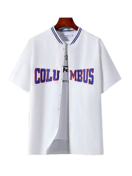 men letter graphic striped baseball collar shirt without tee 10u2#, White;black
men letter graphic striped baseball collar shirt without tee 10u2#, White;black