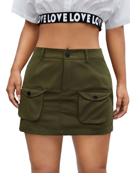 zipper fly flap pocket cargo skirt f9kk#, Black 
zipper fly flap pocket cargo skirt f9kk#, Black