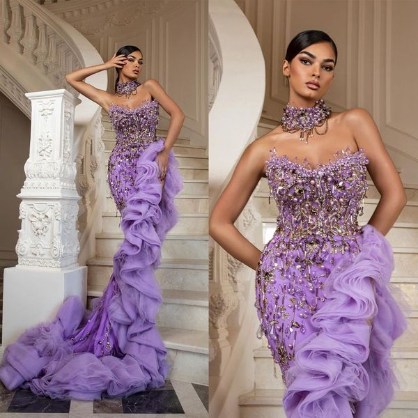 luxurious strapless evening dress pearls beading mermaid dubai women high split tiered ruffle custom made party prom formal gown, Black;red
luxurious strapless evening dress pearls beading mermaid dubai women high split tiered ruffle custom made party prom formal gown, Black;red