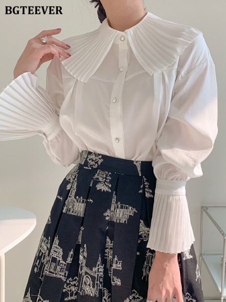 elegant lapel flare sleeve women shirts spring summer single-breasted loose pleated female white blouses 2022
elegant lapel flare sleeve women shirts spring summer single-breasted loose pleated female white blouses 2022