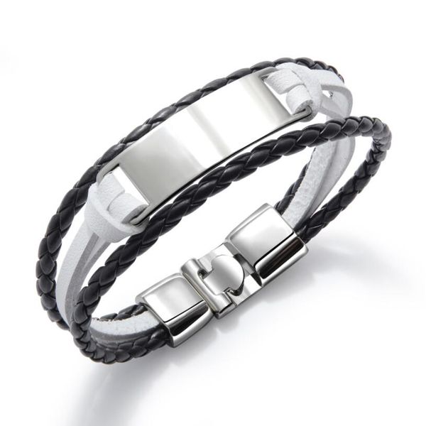 multi-layer leather stainless steel id bracelet chain simple fashion bangle for student friend mens women 8.26inch, Black
multi-layer leather stainless steel id bracelet chain simple fashion bangle for student friend mens women 8.26inch, Black