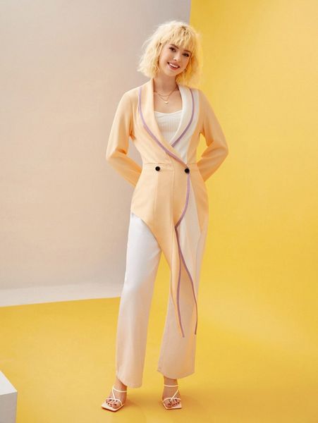 x saint shawl collar asymmetrical hem blazer t474#, White
x saint shawl collar asymmetrical hem blazer t474#, White