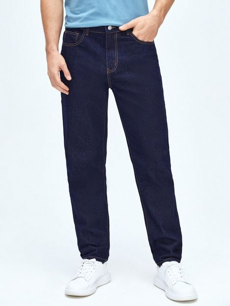 men slant pocket dark washed jeans s8o4#, Blue