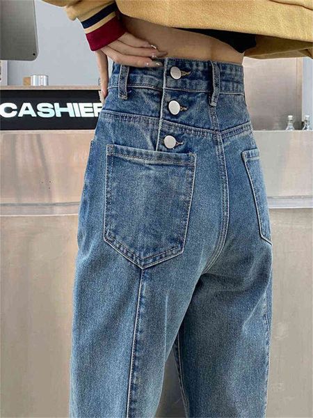 back waist three-button jeans women's spring and summer new retro design loose straight-leg mopping denim pants female trousers t220728, Blue
back waist three-button jeans women's spring and summer new retro design loose straight-leg mopping denim pants female trousers t220728, Blue