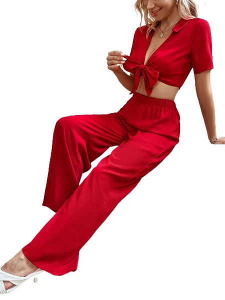 tie front crop blouse & wide leg pants j22z#, White
tie front crop blouse & wide leg pants j22z#, White