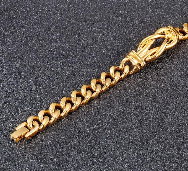 18k gold plated chain creative knot titanium steel men's bracelet 11mm, Black
18k gold plated chain creative knot titanium steel men's bracelet 11mm, Black